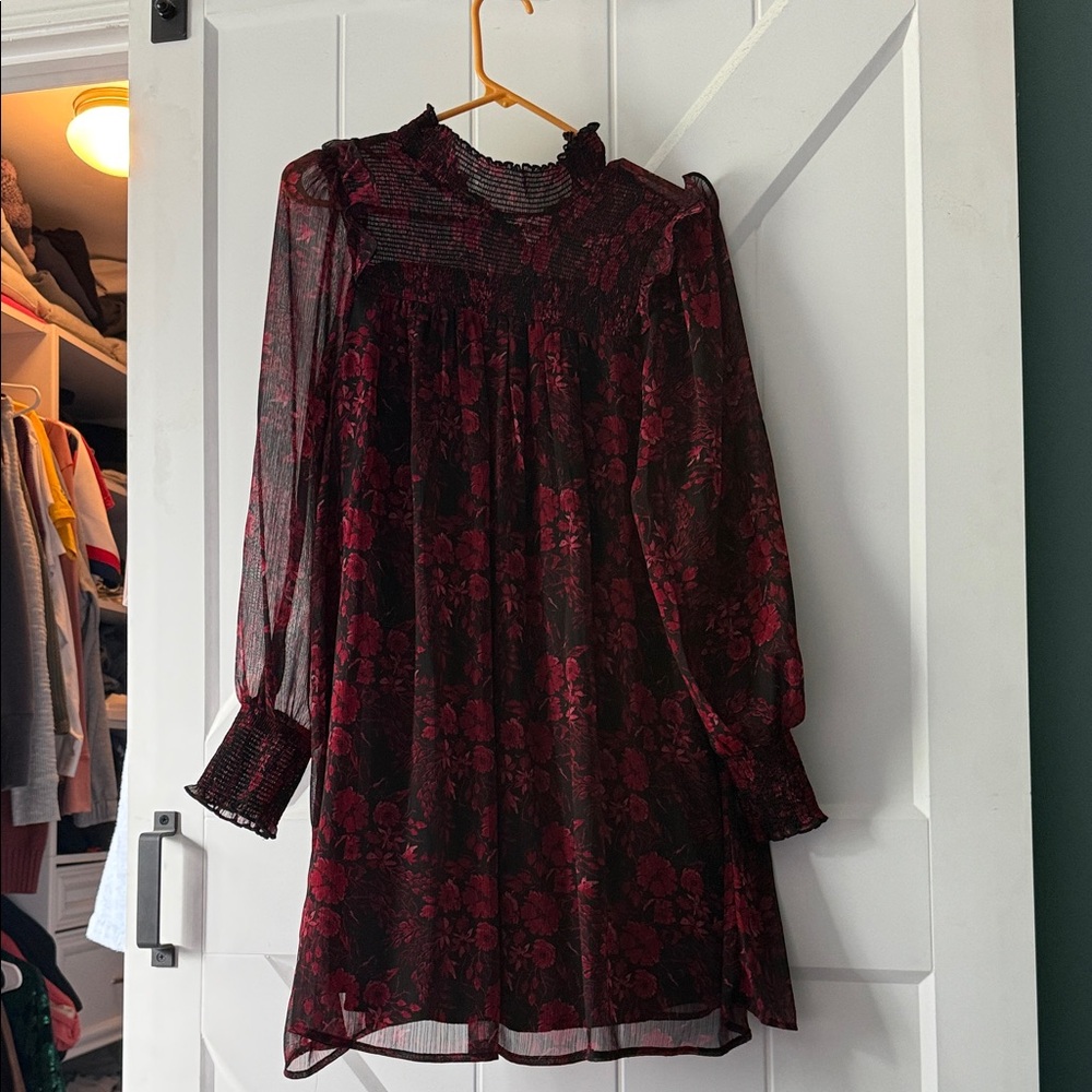 Francesca's Collections Red and Black Floral Dress